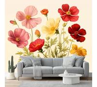 Papier Peint Panoramique Fleurs de Cosmos Rétro 300 x 210 cm, Design Intissé pour Chambre et Salon, Décoration Murale Colorée Personnalisée, Style Vintage Raffiné, Ambiance Florale et Douce HD