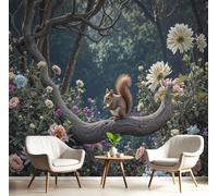 Papier Peint Panoramique Fleurs De La Nature Pins, Poster Geant Mural Personnalisé 3D, Animaux De La Forêt Pour Salon Chambre D'Enfant Décoration Murale, Vert Foncé Moderne Murales, 200X140Cm