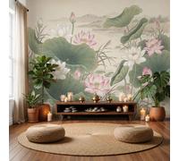 Papier Peint Panoramique Fleurs De Lotus Feuilles De Lotus Murale Soie 200x140cm | Papier Peint Fleurs De Style Chinois Moderne, Décoration Murale Poster Tableaux Muraux Pour Chambre Salon Mange