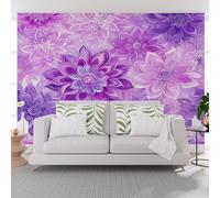 Papier Peint Panoramique Fleurs De Lotus Peintes Abstrait Papier Peint Intissé Poster Mural xxl Fleurs Et Plantes Violettes Poster Geant Mural pour Salon Chambre Décoration Murale 400x280cm(L x H)