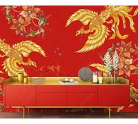 Papier Peint Panoramique Fleurs De Phoenix Doré Papier Peint 3D Tapisserie Mural Salon Chambre Décoration Murale -ZX11911-300x210cm