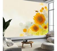 Papier Peint Panoramique Fleurs en Bois Abeilles, Poster Fresque Murale Aquarelle Simple, Poster Mural pour Salon, Chambre d’Enfants ou Restaurant, 300 x 210 cm (L x H) Décoration Fresque