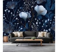 Papier Peint Panoramique Fleurs Et Feuilles De Plantes 300 x 210 cm Poster Murale 3D, Modernisme Tapisserie Photo Peinture Murale, Papier Peint Intissé Fresque pour Salon Chambre Toile Fond TV