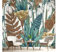 Papier Peint Panoramique Fleurs Feuilles 308X220 Cm Poster Geant Mural, Photo Peinture Murale, Vert Papier Peint Fougère Fresque Pour Salon Chambre Toile Fond Tv