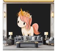 Papier Peint Panoramique Fleurs Licorne, Papier Peint Intissé Style Cartoon - Affiche Géante Decoration 350 x 256 cm pour Salon Chambre Chambre D'Enfant Décoration Murale