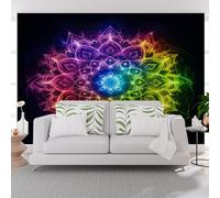Papier Peint Panoramique Fleurs Mandalas Oniriques 300x210cm(L x H) Tapisserie Murale Panorama Papier Peint Fleurs Peintes Coloré pour Salon, Adulte Chambre d'enfants, Restaurant Décoration