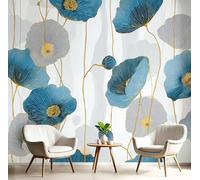 Papier Peint Panoramique Fleurs Pavot Abstraites Poster Intissé Geant Mural 3D 100×70cm Photo Mural Japonaise Fleurs Wallpaper pour Chambre Salon Personnalisé Décoration Murale Gris