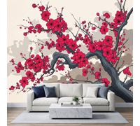 Papier Peint Panoramique Fleurs Prunier Encre Murale 450x315 cm | Fleurs Prunier Asie Papier Peint Intissé Murale Pour Salon Chambre à Coucher Chambre D'Enfant Décoration