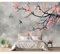 Papier Peint Panoramique Fleurs Roses Arbre Peinture À L'Huile 250x175cm Papier Peint 3D Intissé Tapisserie Poster Chambre Salon Decoration Murale -MIWEI Wallpaper-ZXY-05619