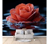 Papier Peint Panoramique Fleurs Rouge Vif, Mural Wallpaper Non-Woven Fleurs D'Amour Rougesrafraîchit Instantanément Votre Intérieur Rendu 3D Réaliste Solution Rénovation Rapide Convient 250X175cm
