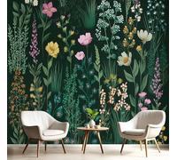 Papier Peint Panoramique Fleurs Sauvages Plantes Poster Intissé Geant Mural 3D 260×180cm Photo Mural Campagne Fleurs Wallpaper pour Chambre Salon Personnalisé XL Décoration Murale Noir
