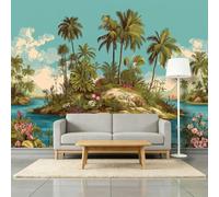 Papier Peint Panoramique Fleurs Tropicales Palmiers 250 x 175 cm Papier Peint Photo, Île Rétro Muraux Photo Moderne - Tissu non tissé Tapisserie pour Mur Tv Du Salon Chambre