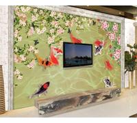 Papier Peint Panoramique Floral Poisson Stock Watermark 400x255cm Papier Peint 3D Intissé Tapisserie Poster Chambre Salon Decoration Murale -MIWEI Wallpaper-ZXY-16693