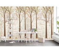 Papier Peint Panoramique Forêt Arbres Feuilles Vintage 400x255cm Papier Peint 3D Intissé Tapisserie Poster Chambre Salon Decoration Murale -MIWEI Wallpaper-ZXY-04462