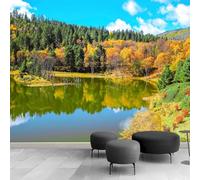 Papier Peint Panoramique Foret Automne Papier Peint Intissé Paysage Lac Poster Trompe l'oeil Mural 3D Art Décoration Murale Salon Chambre 250x175 cm 1100b