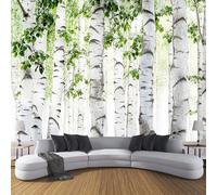 Papier Peint Panoramique Forêt Bouleaux Plantes Poster Intissé Geant Mural 3D 100×70cm Photo Mural Aquarelle Feuilles Wallpaper pour Chambre Salon Personnalisé Décoration Murale Blanc