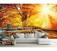 Papier Peint Panoramique Forêt Cascade Soleil Paysage 310x250cm Papier Peint 3D Intissé Tapisserie Poster Chambre Salon Decoration Murale -MIWEI Wallpaper-ZXY-23621