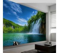 Papier peint panoramique forêt cascades montagnes impulsion, photo mural moderne 250L x 175H cm - Papier peint décoration de maison photographie de paysage pour salon, chambre chambre enfants bureau