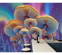 Papier Peint Panoramique Forêt Champignons Psychédéliques 3D, Poster Geant Mural Personnalisé 3D, D'Aurore Boréale Pour Salon Chambre D'Enfant Décoration Murale, Bleu-Violet Moderne Murales, 300X210Cm