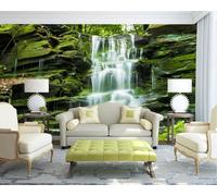 Papier Peint Panoramique Forêt De Cascades De Pierres Vertes Papier Peint 3D Tapisserie Murale Décoration Chambre Salon -songqians-08756-400cmx280cm