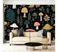 Papier Peint Panoramique Forêt de champignons amusante comme un enfant Papier Peint Poster Mural 3D, 200 x 140 cm Murale Intissé Fresque pour Salon Chambre Toile Fond TV Installation Facile Noir
