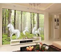 Papier Peint Panoramique Forêt De Licornes Blanches Papier Peint 3D Tapisserie Mural Salon Chambre Décoration Murale -ZX12147-350x250cm