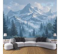 Papier Peint Panoramique Forêt De Pins Dense Papier Peint en Soie Paysage De Montagnes Enneigées Revêtement Mural pour Salon, Adulte Chambre d'enfants, Restaurant Décoration 150x105cm, Bleu Clair
