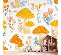 Papier Peint Panoramique Forêt Dessin Animé Enfant Campagne Poster Mural, Champignons Champignons des Bois Papier Peint Intissé Salon Chambre d'Enfant Chambre Canapé TV Fond Décoration - 450 x 315 cm