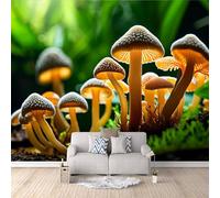 Papier Peint Panoramique Forêt fantastique, Papier Peint 3D Champignons fantastiques 200x140cm Illusion optique 3D fresque murale art mural décoratif moderne salon chambre enfant facile à installer