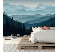 Papier Peint Panoramique Forêt Papier Peint Intissé Montagne Poster Trompe l'oeil Mural 3D Art Décoration Murale Salon Chambre 300x210 cm 2949b