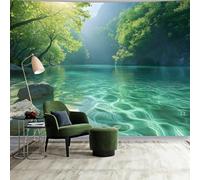 Papier Peint Panoramique Forêt Papier Peint Intissé Paysage lac de Montagne Poster Trompe l'oeil Mural 3D Art Décoration Murale Salon Chambre 250x175 cm 3084b