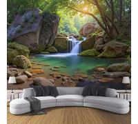 Papier Peint Panoramique Forêt Ruisseau,Papier Peint 3D Motif Cascade Dans La Crevasse Intissé Wallpaper Chambre Bureau Déco 400×280cm Personnalisé Décoration Murale Vert