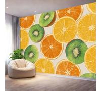 Papier Peint Panoramique Fruits Oranges Kiwis Papier Peint Intissé Photo Mural, 250 x 175 cm Poster Salon Chambre Mur de fond Chambre des Enfants Bureau Décoration de Maison, Orange Vert