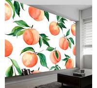 Papier Peint Panoramique Fruits Pêches Feuilles 200L x 140H cm, Papier Peint Intissé Minimaliste pour Salon Chambre à Coucher - Décoration Murale Moderne XXL, Art Mural Poster Géant pour Bureau