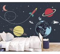 Papier Peint Panoramique Fusée Minimaliste Cosmique Peinte À La Main 200x140cm Papier Peint 3D Intissé Tapisserie Poster Chambre Salon Decoration Murale -MIWEI Wallpaper-ZXY-43868