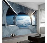 Papier peint panoramique futurisme, Photo murale papier peint technologie géométrie espace terre - Murale poster tableaux pour salon chambre à coucher maison décoration intérieure 300L x 210H cm