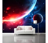 Papier Peint Panoramique Galaxie Cosmique, 400 x 280 cm Style Abstrait Papier Peint Intissé Personnalisé Photo Murale pour Salon Chambre d'enfants restaurant Appartement Décoration Murale, Bleu Foncé