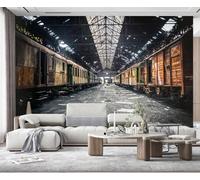 Papier Peint Panoramique Gare Noire Rétro 400x280cm Papier Peint 3D Intissé Tapisserie Poster Chambre Salon Decoration Murale -MIWEI Wallpaper-ZXY-41345