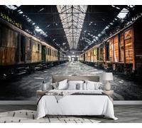 Papier Peint Panoramique Gare Noire Vintage 400x280cm Papier Peint 3D Intissé Tapisserie Poster Chambre Salon Decoration Murale -MIWEI Wallpaper-ZXY-05525