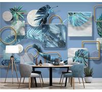 Papier Peint Panoramique Géométrie Des Feuilles Des Plantes Tropicales Papier Peint Intissé 3D Tapisserie Decoration Chambre Salon Murale -KX18263, 250x175cm