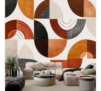 Papier Peint Panoramique Géométrique Abstrait Demi-Cercles Rayures Papier Peint Intissé Bohème Tapisserie Poster Mural pour Salon Chambre Décoration Murale 350(L) x 256(H) cm