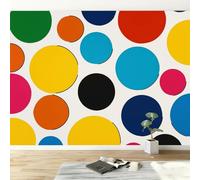 Papier peint panoramique géométrique coloré cercle, Papier peint intissé contemporain art esthétique moderne pour salon adulte chambre d'Enfants restaurant décoration murale 400L x 280H cm