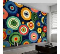 Papier Peint Panoramique Géométrique Coloré Pois Rayures, Papier Peint Modernisme Milieu Siècle pour Salon Salle à Manger Murale 200L x 140H cm - Fond d'écran Photo Moderne Art Mural Salle de Jeux