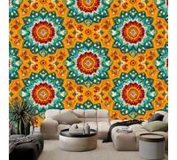 Papier peint panoramique géométrique mandala fleurs, papier peint exotisme 450L x 280H cm amovible imperméable - Fresque murale facile à poser - Décoration murale pour salon chambre enfant