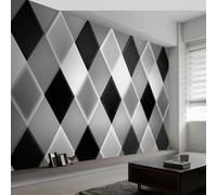 Papier Peint Panoramique Géométrique Noir Gris Losanges, Papier Peint Intissé Moderne pour Chambre Salon Salle à Manger Murale 300L x 210H cm - Fond d'écran Photo Moderne Art Mural Salle de Jeux