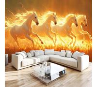 Papier Peint Panoramique Golden Cheval Intissé Poster Tableaux Murale 3D 500x280 cm Troupeau De Chevaux Fantaisie Wallpaper pour Salon Chambre D'Enfant Restaurant Couloir TV Fond Décoration H1199