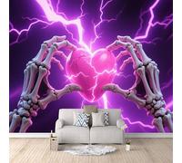 Papier Peint Panoramique gothique, Papier Peint 3D Romance squelette 200x140cm Illusion optique 3D fresque murale art mural décoratif moderne salon chambre enfant facile à installer