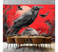 Papier Peint Panoramique Gothique - Papier Peint Intissé motif Crâne Corbeau Arbre Mort pour Chambre Salon Bureau Décoration, Poster Tableaux Photo d'intérieur Murales 350 x 256 cm