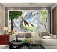 Papier Peint Panoramique Grand Arbre Cassé Mur Animaux Papier Peint Intissé 3D Tapisserie Decoration Chambre Salon Murale -KX03846, 300x210cm