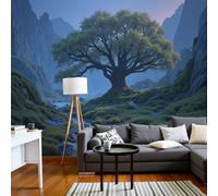 Papier Peint Panoramique Grand Arbre De Valley Stream, 200x140cm Poster Geant Mural 3D Paysages Naturels Magnifiques Tapisserie Soie Décoration Murale pour Salon Chambre à Coucher Fond TV, Vert Foncé